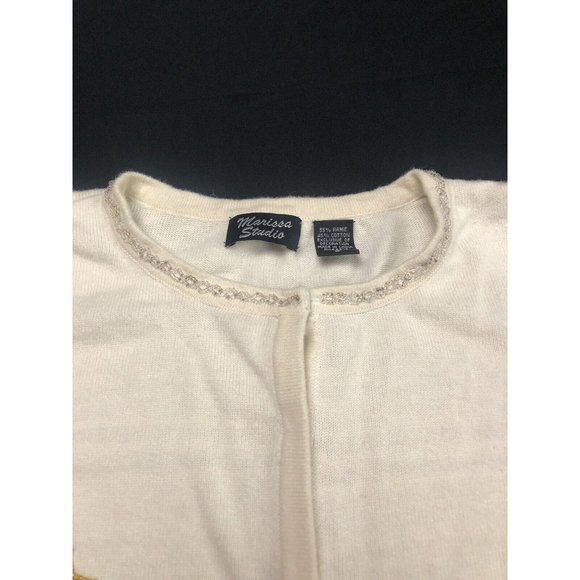 Marissa Studio Woman’s Sweater Cardigan White Christmas Design Gifts Button Sz L - Picture 4 of 9